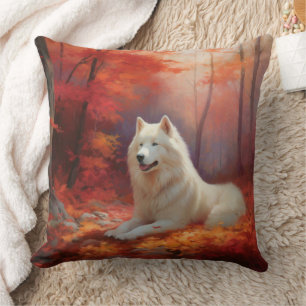 Samoyed in Autumn Leaves Herfst Inspire Kussen