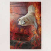 Samoyed in Autumn Leaves Herfst Inspire Legpuzzel (Verticaal)