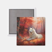 Samoyed in Autumn Leaves Herfst Inspire Magneet (Voorkant / Achterkant)