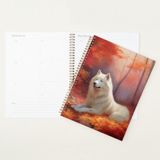 Samoyed in Autumn Leaves Herfst Inspire Planner (Display)