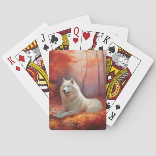 Samoyed in Autumn Leaves Herfst Inspire Pokerkaarten (Achterkant)