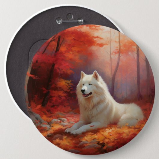 Samoyed in Autumn Leaves Herfst Inspire Ronde Button 6,0 Cm (Voorkant /achterkant)