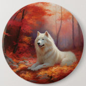 Samoyed in Autumn Leaves Herfst Inspire Ronde Button 6,0 Cm (Voorkant)