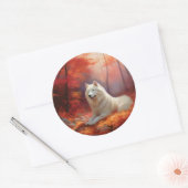 Samoyed in Autumn Leaves Herfst Inspire Ronde Sticker (Envelop)