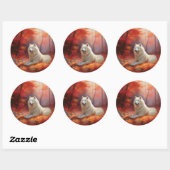 Samoyed in Autumn Leaves Herfst Inspire Ronde Sticker (Vel)
