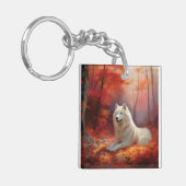 Samoyed in Autumn Leaves Herfst Inspire Sleutelhanger (Voorkant Links)