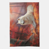 Samoyed in Autumn Leaves Herfst Inspire Theedoek (Verticaal)