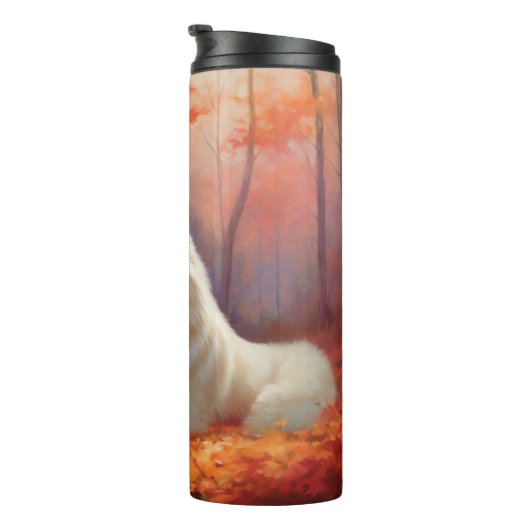 Samoyed in Autumn Leaves Herfst Inspire Thermosbeker (Geroteerd rechts)