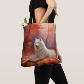 Samoyed in Autumn Leaves Herfst Inspire Tote Bag (Dichtbij)
