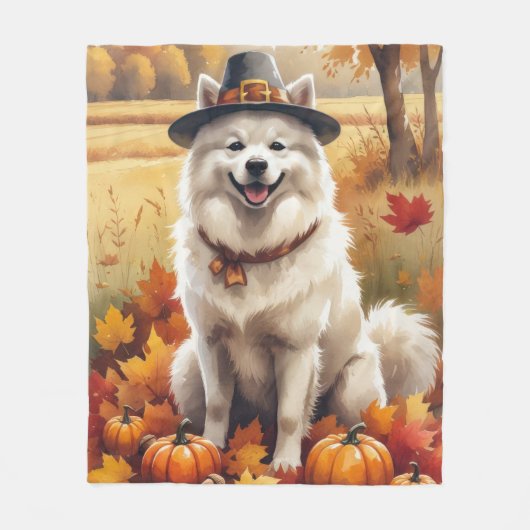 Samoyed in Autumn verlaat Thanksgiving kunst Fleece Deken (Voorkant)