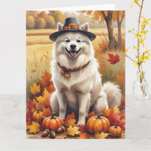 Samoyed in Autumn verlaat Thanksgiving kunst Kaart
