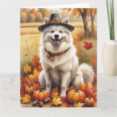 Samoyed in Autumn verlaat Thanksgiving kunst Kaart (Voorkant)
