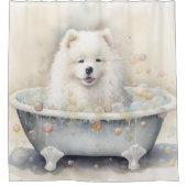 Samoyed In Badkuip Waterverf Hondenkunst Douchegordijn (Voorkant)
