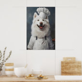 Samoyed In Chefs Hat Poster, Pet Poster, Samoyed Poster (Keuken)