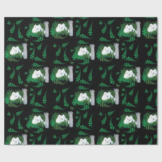 Samoyed in een tuin; Gift-Wrap Cadeaupapier (Vlak)