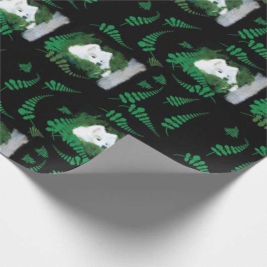 Samoyed in een tuin; Gift-Wrap Cadeaupapier (Hoek)