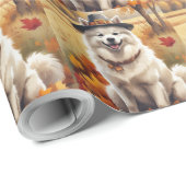 Samoyed in herfstbladeren dankdag kunst cadeaupapier (Rol Hoek)