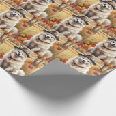 Samoyed in herfstbladeren dankdag kunst cadeaupapier (Hoek)