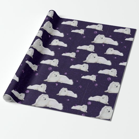 Samoyed in Paarse kosmos Gift Wrap Cadeaupapier (Uitgerold)
