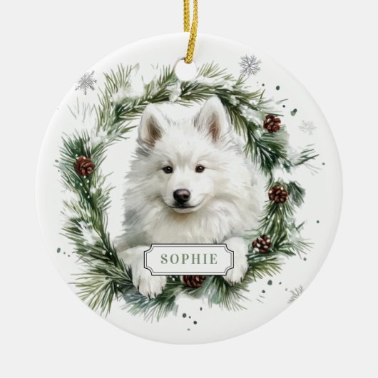 Samoyed keramische cirkel Ornament (Voorkant)