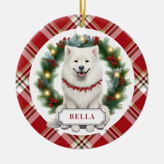 Samoyed keramische cirkel Ornament (Voorkant)