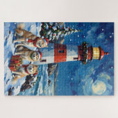 Samoyed Kerst Lichtbaken Vakantie Legpuzzel (Horizontaal)