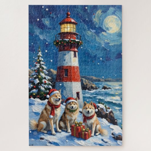 Samoyed Kerst Lichtbaken Vakantie Legpuzzel (Verticaal)