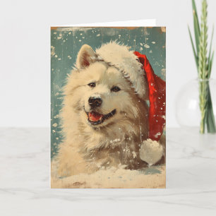 Samoyed kerst vintage gepersonaliseerd feestdagen kaart
