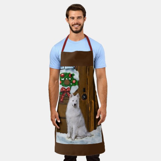 Samoyed kerstcadeautjes schort (Gedragen)