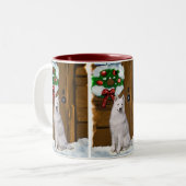 Samoyed kerstcadeautjes tweekleurige koffiemok (Voorkant links)