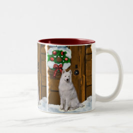 Samoyed kerstcadeautjes tweekleurige koffiemok