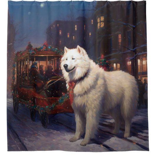 Samoyed Kerstfeest Seizoen Douchegordijn (Voorkant)
