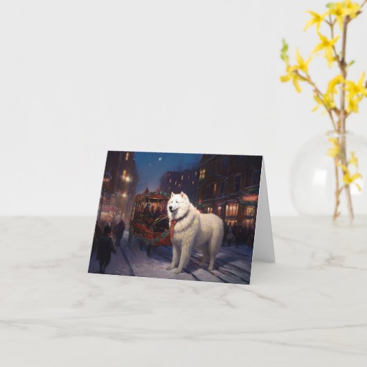 Samoyed Kerstfeest Seizoen Kaart (Gele Bloem)