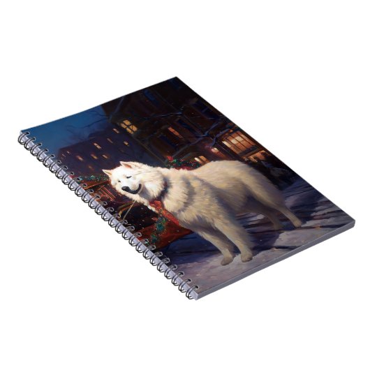 Samoyed Kerstfeest Seizoen Notitieboek (Rechterzijde)