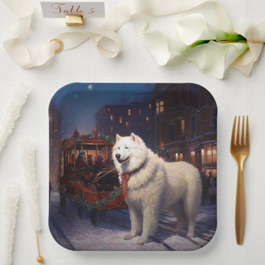 Samoyed Kerstfeest Seizoen Papieren Bordje (Huwelijk)