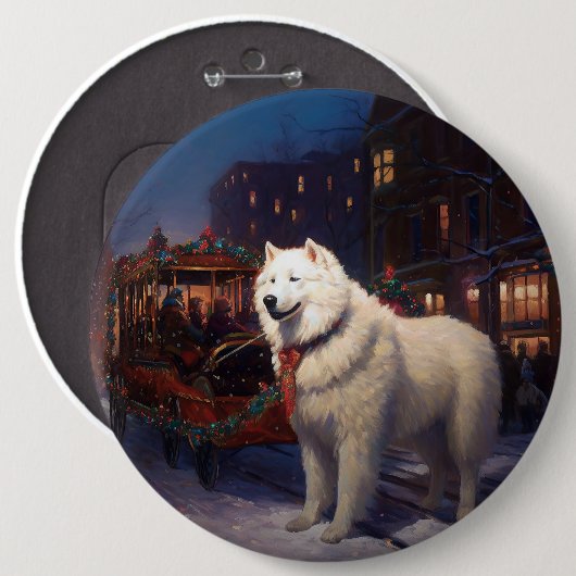 Samoyed Kerstfeest Seizoen Ronde Button 6,0 Cm (Voorkant /achterkant)