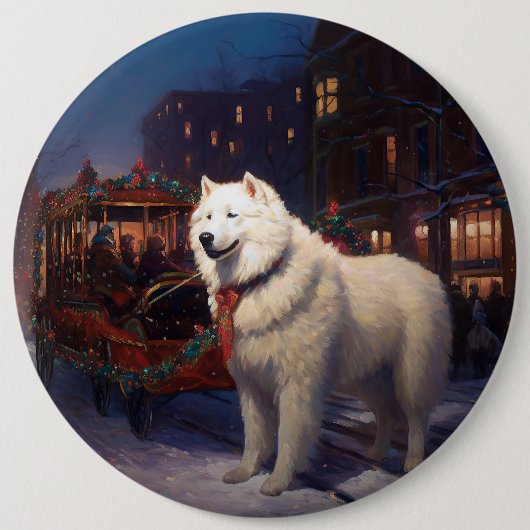 Samoyed Kerstfeest Seizoen Ronde Button 6,0 Cm (Voorkant)