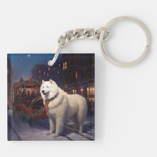 Samoyed Kerstfeest Seizoen Sleutelhanger (Achterkant)