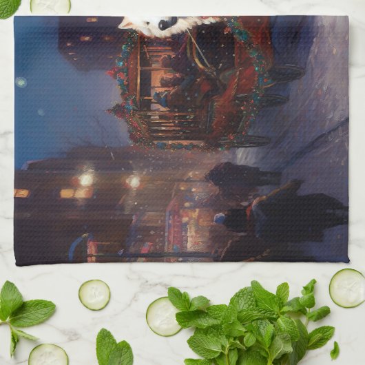 Samoyed Kerstfeest Seizoen Theedoek (Gevouwen)