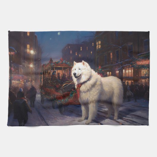 Samoyed Kerstfeest Seizoen Theedoek (Horizontaal)