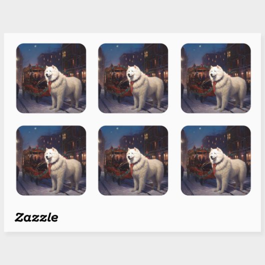 Samoyed Kerstfeest Seizoen Vierkante Sticker (Vel)