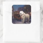 Samoyed Kerstfeest Seizoen Vierkante Sticker (Tas)