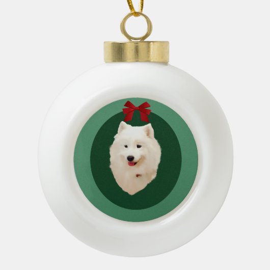 Samoyed kerstfeestdag-versiering; niet ondertekend keramische bal ornament (Voorkant)