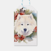 Samoyed Kerstkrans Feestelijke Pup Cadeaulabel (Achterkant)