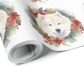 Samoyed Kerstkrans Feestelijke Pup Cadeaupapier (Rol Hoek)