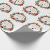 Samoyed Kerstkrans Feestelijke Pup Cadeaupapier (Hoek)