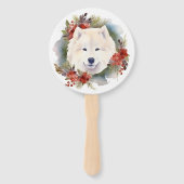 Samoyed Kerstkrans Feestelijke Pup Handwaaier (Achterkant)