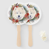 Samoyed Kerstkrans Feestelijke Pup Handwaaier (Voorkant en achterkant)