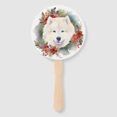 Samoyed Kerstkrans Feestelijke Pup Handwaaier (Voorkant)