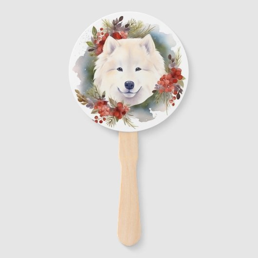 Samoyed Kerstkrans Feestelijke Pup Handwaaier (Voorkant)